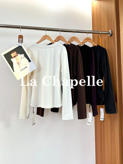 专柜实拍【双面绒/高弹】拉夏贝尔/La Chapelle微胖MM必入！圆领前开叉微收腰通勤感打底衫 商品图2