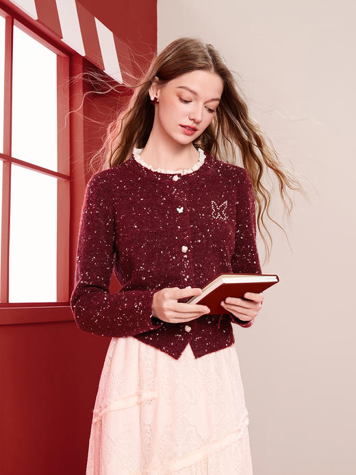 【百图lulu定制】【雪花毛衣】 新年氛围感毛衣  蕾丝边圆领针织衫 商品图9