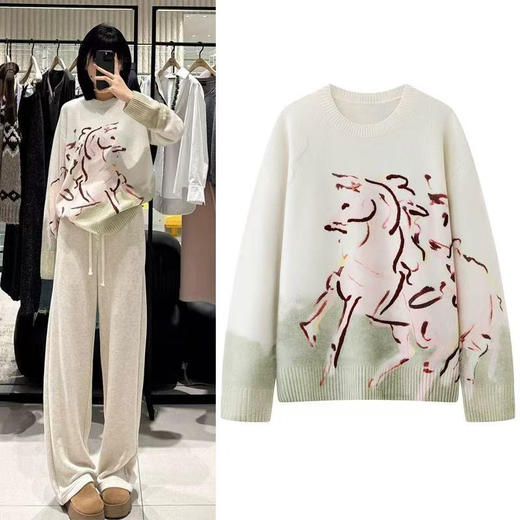 MO*同款26春生肖马年多彩织纹提花毛衣012 商品图0