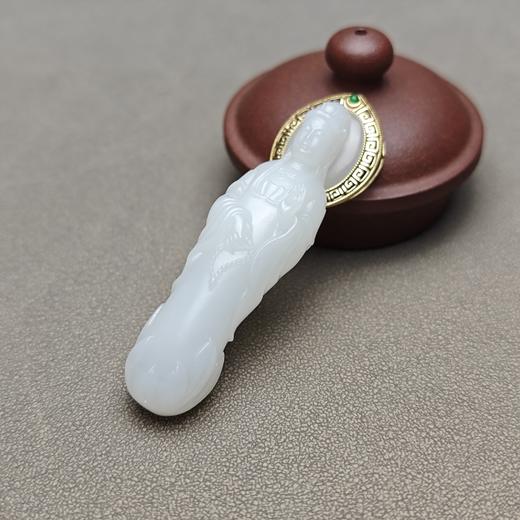 精品！新疆和田玉且末料羊脂玉包金观音 126-2 商品图1