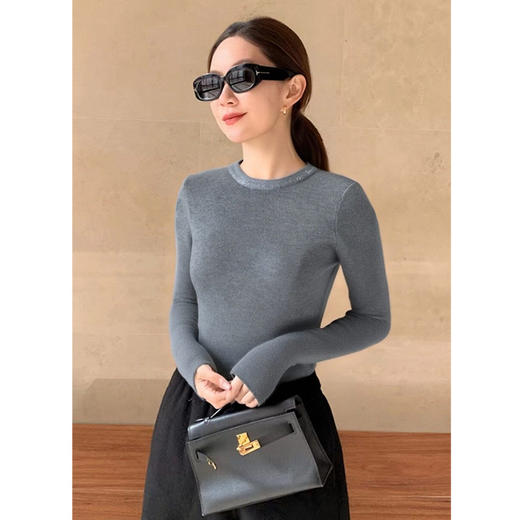 雀说高级感绵羊毛保暖灰色针织衫女早春新款套头亮片修身显瘦上衣ALW50136 商品图0