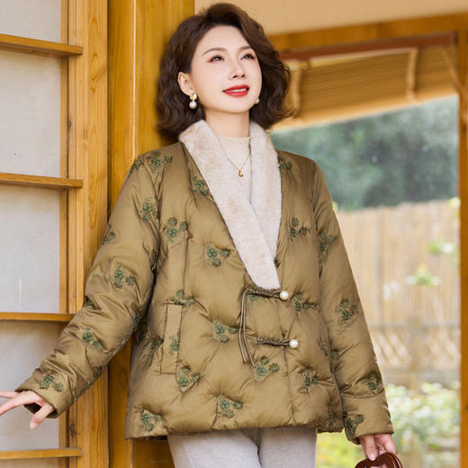 百媚生 新中式羽绒服外套国风气质防寒鸭绒服J254YDLY76 商品图1