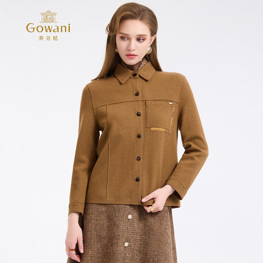 【100%绵羊毛】乔万尼干练气质单排扣拼接口袋毛呢大衣外套ED4B736 商品图2