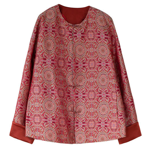 牧衣游原创 48姆米重磅织锦八达晕桑蚕丝外套红色复古东方 墨香 商品图4