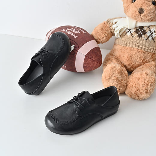 经典鲨2026年春季专柜新品黑色羊皮革系带软底单鞋小皮鞋女KW57-617011 商品图1