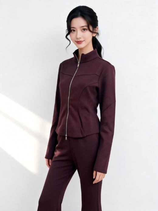 SC1AL01_紫檀色_外套_春季_立领拉链收腰修身长袖休闲_高级女装_BERNIEELEN 伯妮斯茵 商品图0