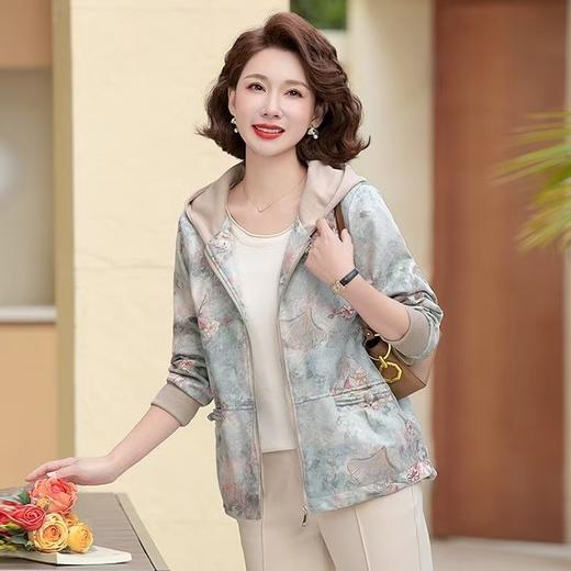 丁摩 连帽印花春秋开衫夹克外套 商品图1