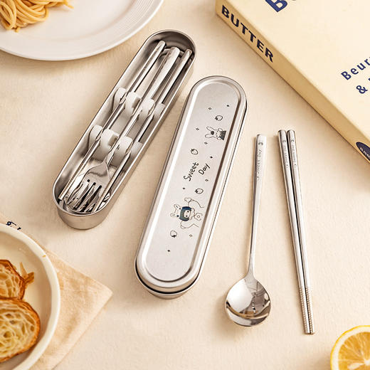 摩登主妇筷子勺子套装不锈钢餐具盒外出便携收纳盒餐具套装一人用 商品图2