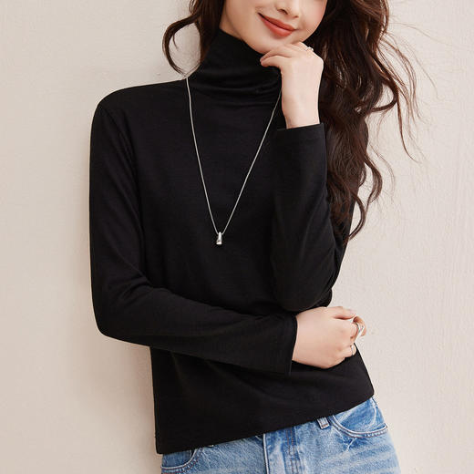 「自j」全新升级【铂金会员119/天猫159/差价40】(95819)洛诗琳气质天丝羊毛打底衫2026春季新款百搭显瘦堆堆领上衣 商品图2