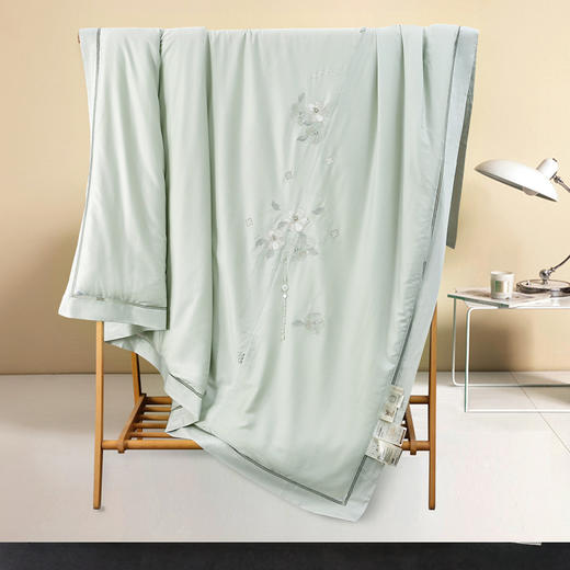 湘绣雅韵蚕丝被（活套型）【悠梦嘉居湘绣雅韵蚕丝被，活套型设计100%蚕丝填充，再生纤维素纤维面料，柔软舒适常规码200*230，绿水长汀】 商品图1