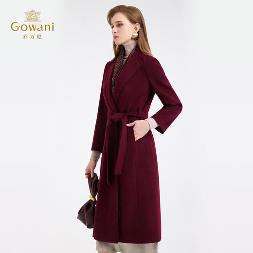 【100%绵羊毛】乔万尼新品轻奢复古优雅系带羊毛长款保暖毛呢大衣ED4A768 商品图1