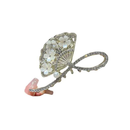 雀说古风扇子抓发夹后脑勺珍珠流苏夹子头饰鲨鱼夹大号抓夹女ALW412 商品图4