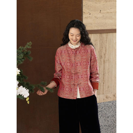 牧衣游原创 48姆米重磅织锦八达晕桑蚕丝外套红色复古东方 墨香 商品图1