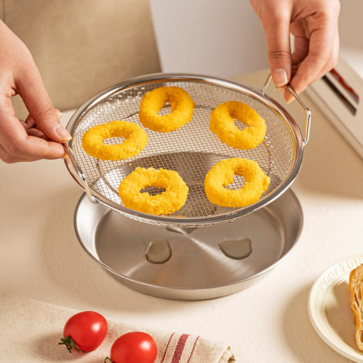 摩登主妇304不锈钢沥油盘滤油盘漏网架家用餐具蒸盘碟子炸物盘子 商品图1