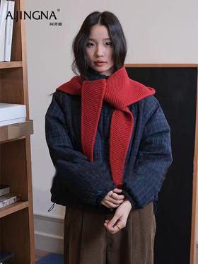 【羊毛针织】阿菁娜冬季新款氛围感羊毛针织连帽围巾一体帽可系可垂灵动飘带一键解锁层次穿搭F30D327001