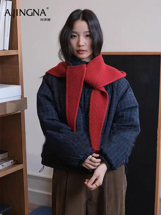 【羊毛针织】阿菁娜冬季新款氛围感羊毛针织连帽围巾一体帽可系可垂灵动飘带一键解锁层次穿搭F30D327001 商品图0