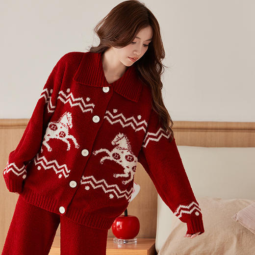 雀说 本命年半边绒睡衣女翻领纽扣家居服59119 商品图1