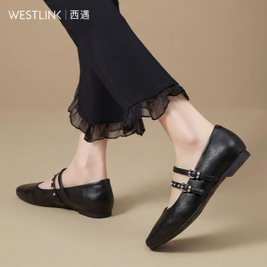 西遇玛丽珍鞋女2026春季新款法式一字带平底浅口单鞋通勤小皮鞋V0166217 商品图3