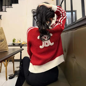 明星同款！超美~松弛感拉满C*line 塞琳 26新年款立领凯旋门印刺绣针织毛衣外套