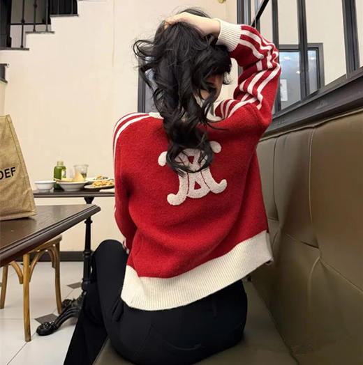 明星同款！超美~松弛感拉满C*line 塞琳 26新年款立领凯旋门印刺绣针织毛衣外套 商品图0