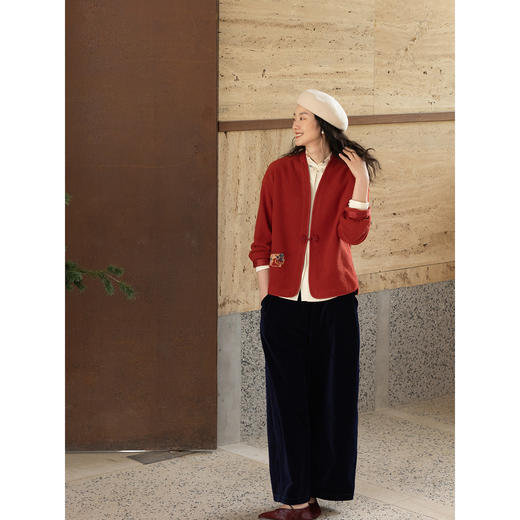 牧衣游原创手工刺绣貔貅纯棉外套红色 福利款 云水谣不支持会员折 商品图3