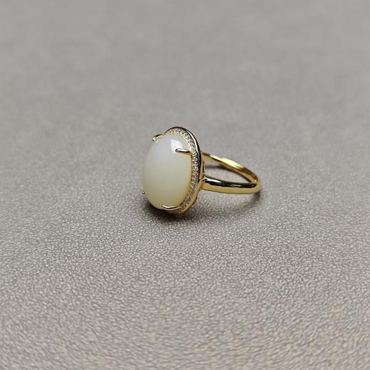 和田玉青海料蜜糖色925银镀金配饰戒指 126-25 商品图5