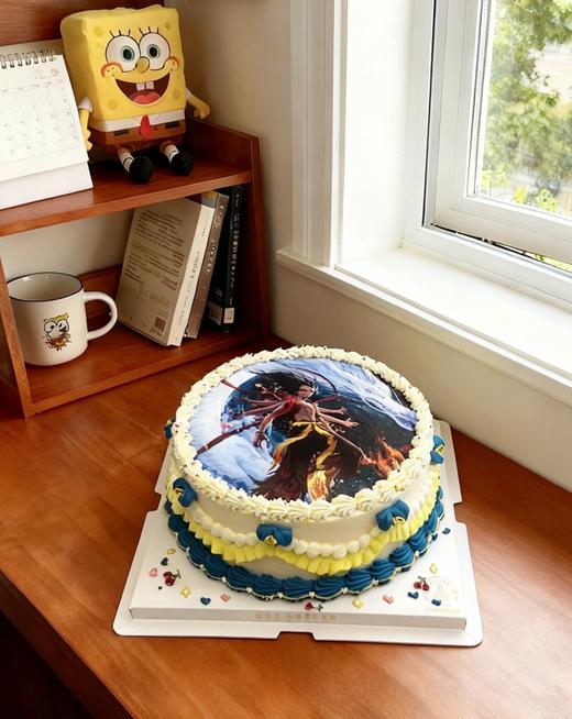 【优品系列】---【复古蓝黄花边数码照片】哪吒蛋糕 商品图1