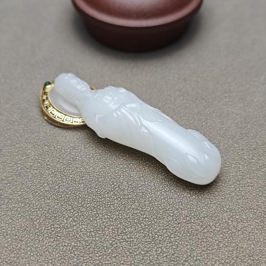 精品！新疆和田玉且末料羊脂玉包金观音 126-2 商品图5
