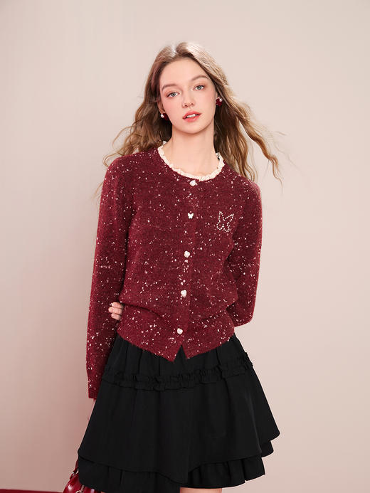 【百图lulu定制】【雪花毛衣】 新年氛围感毛衣  蕾丝边圆领针织衫 商品图5