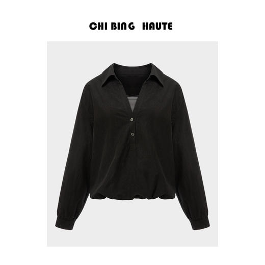 【速写记】莱赛尔亚麻设计感下摆抽褶黑色衬衫百搭衬衫背心两件上衣 商品图0