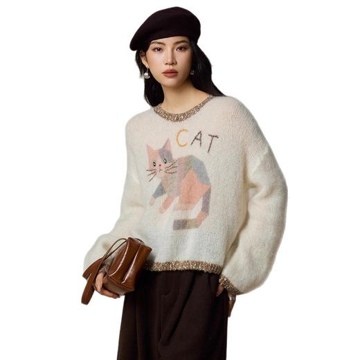 雀说【小花猫】印染马海毛毛衣针织衫女装韩系减龄羊毛上衣ALW08116 商品图4