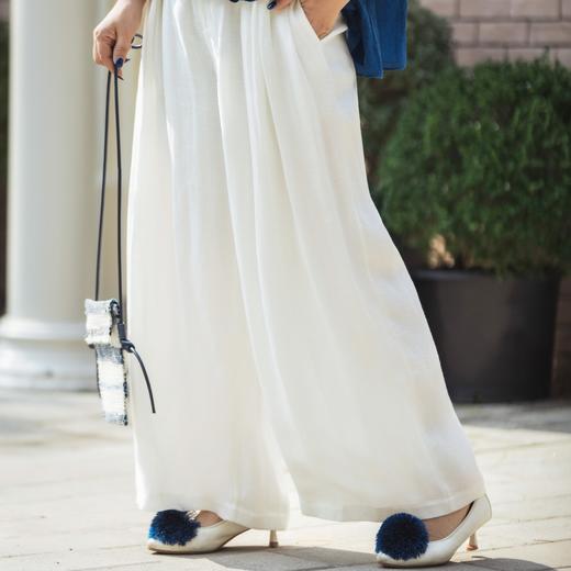 【林栖设计小店】简叙素影|天丝亚麻白色压褶垂感2026春新款宽松阔腿裤子1961081 商品图0