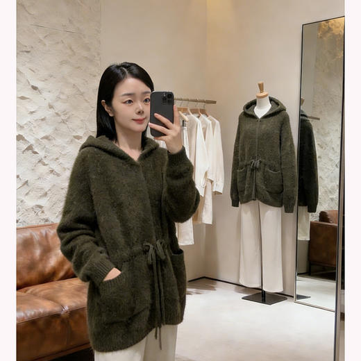 北美小动物系列~复古皮草感抽绳收腰连帽加厚开衫外套女XDW260514 商品图1