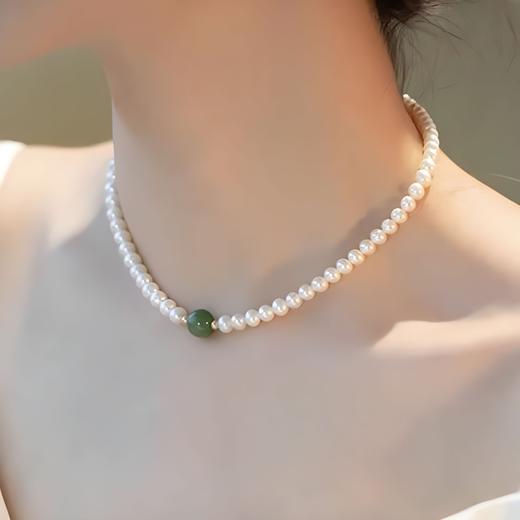 雀说银贝S925纯银天然和田玉正圆珍珠锁骨链女友生日送老婆母亲ALW209 商品图3