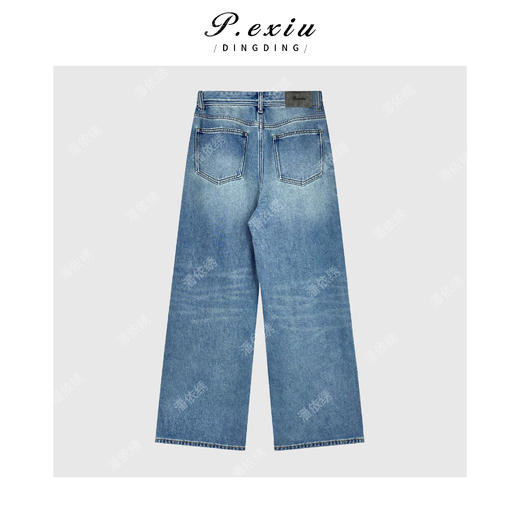 PanYiXiu/潘依绣赛络纺德绒复古水洗显瘦百搭直筒牛仔裤 S8169 商品图2