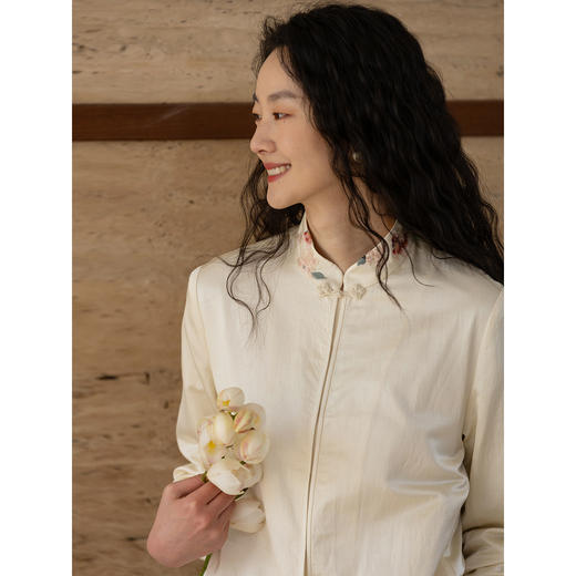 牧衣游原创 19姆米丝棉手工刺绣衬衫新款立领新中式上衣 明月歌 商品图1