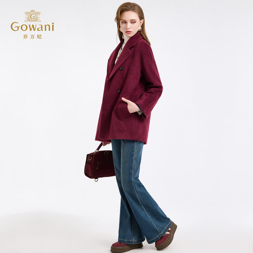 乔万尼西装领气场控羊毛马海毛混纺双排扣复古短款大衣ED4A763 商品图3