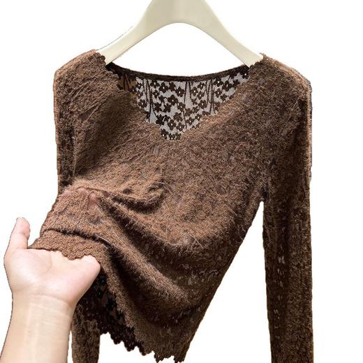 百媚生 镂空磨毛蕾丝打底保暖漂亮长袖内搭 商品图4