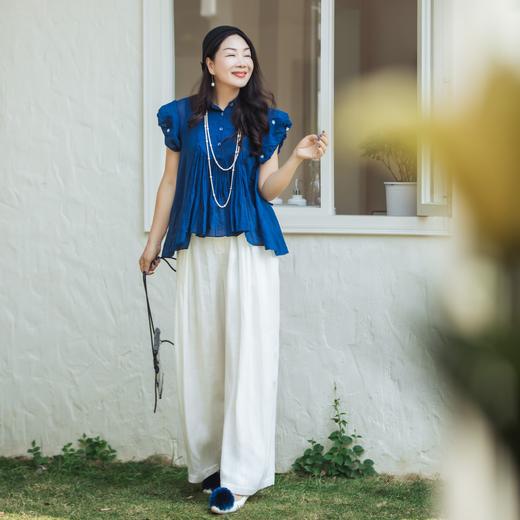 【林栖设计小店】简叙素影|天丝亚麻白色压褶垂感2026春新款宽松阔腿裤子1961081 商品图1