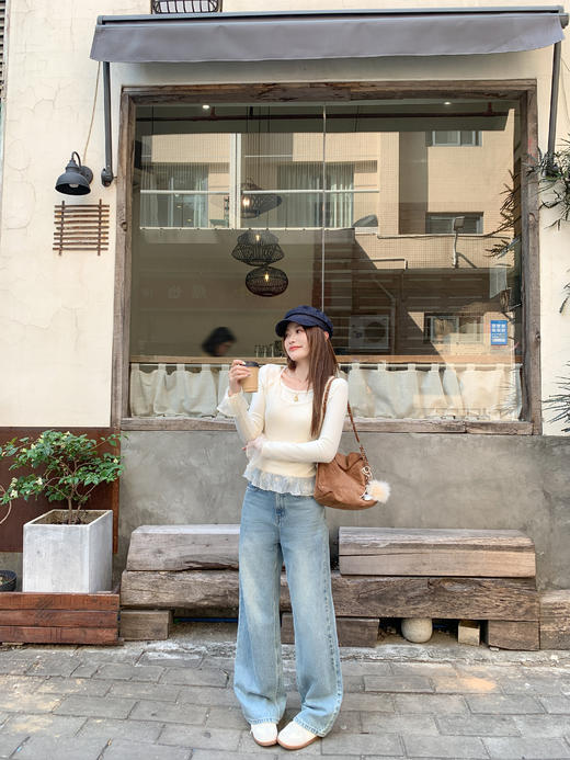 <曾小咸推荐>现货秒杀 ！微信超特价！韩系假两件蕾丝拼接长袖 日常129.99 立减60 秒杀69.99！！ 商品图9