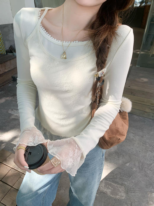 <曾小咸推荐>现货秒杀 ！微信超特价！韩系假两件蕾丝拼接长袖 日常129.99 立减60 秒杀69.99！！ 商品图12