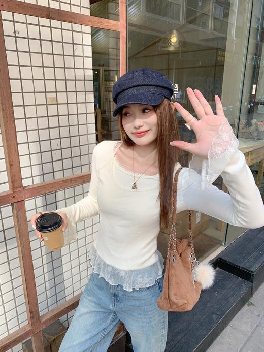 <曾小咸推荐>现货秒杀 ！微信超特价！韩系假两件蕾丝拼接长袖 日常129.99 立减60 秒杀69.99！！ 商品图10