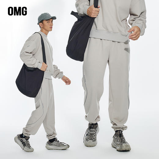 OMG运动 秋冬季分割线束脚裤卫裤男款宽松直筒运动休闲长裤潮流 商品图0