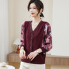 【妈妈春装印花长袖小衫】中老年洋气质针织纱袖 打底衫时尚遮肚新款  商品缩略图1