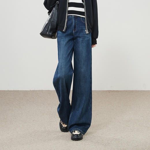 【两种裤长！厚绒-直筒牛仔】逸阳冬加绒加厚弹力保暖窄版阔腿直筒裤8830AV 商品图7