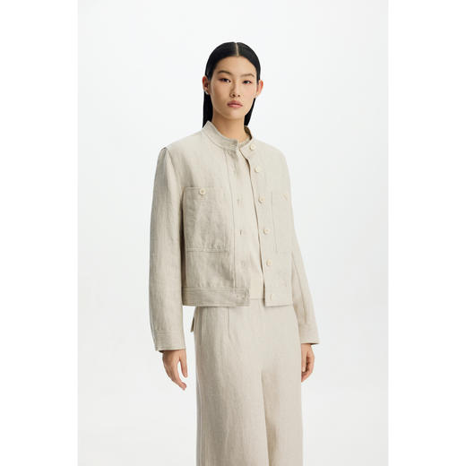 商场同款PURE TOUCH女装26春夏亚麻短外套立领工装夹克直筒上衣 商品图5