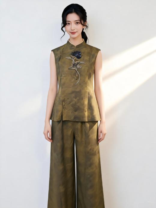 SC1AL03_苔绿色_马甲_春季_新中式立领刺绣提花_高级女装_BERNIEELEN 伯妮斯茵 商品图6