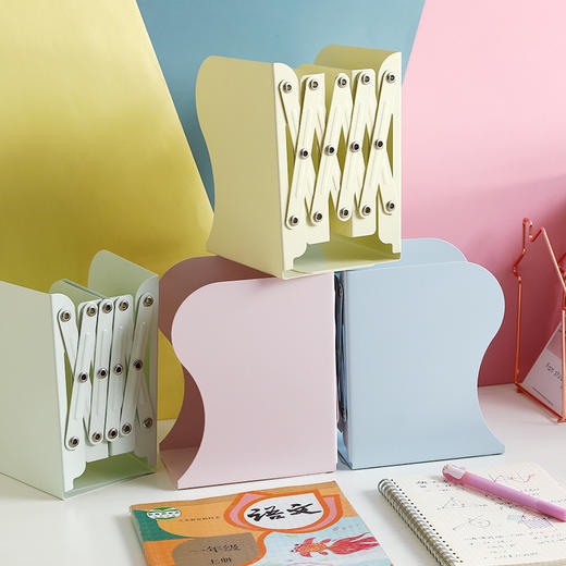 【马卡龙色系❗️收纳书本利器】咔巴熊书立架伸缩简约学生用书夹简易书靠桌上铁桌面书架马卡龙色。jc 商品图1
