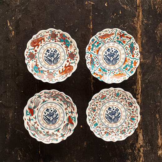 【斗彩高脚盘】中式复古风陶瓷茶点盘家用摆件零食干果盘入宅必备茶几摆台水果盘 商品图6