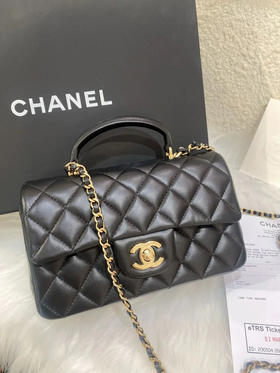 Chanel 24A CF 大mini 羊皮 黑金 手提款 斜挎包